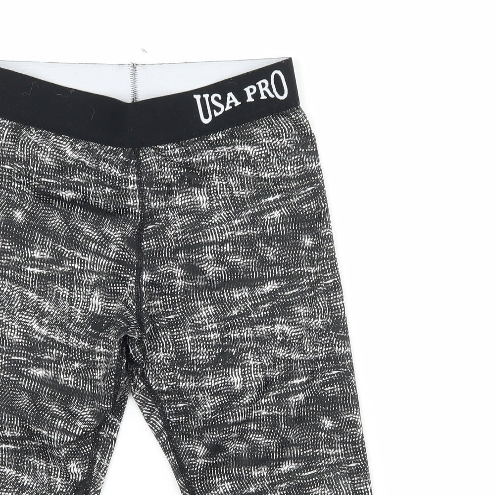 USA Pro Girls Black Geometric Jersey Cropped Trousers Size 11-12 Years - Leggings