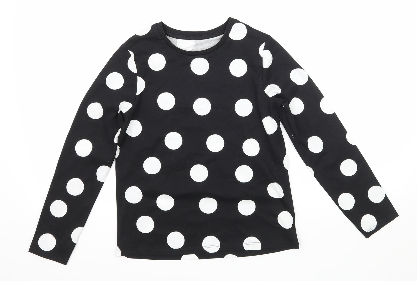 Gworge Girls Black Polka Dot Jersey Basic T-Shirt Size 9-10 Years