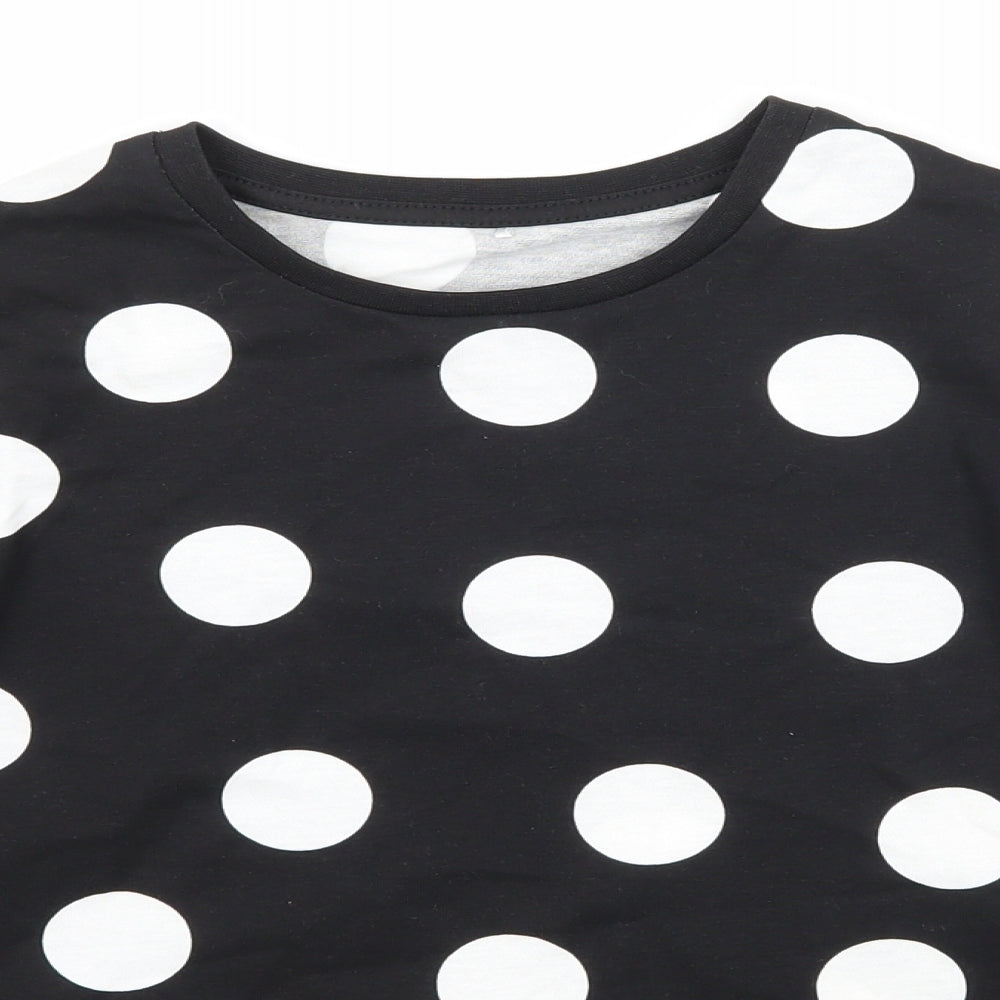 Gworge Girls Black Polka Dot Jersey Basic T-Shirt Size 9-10 Years