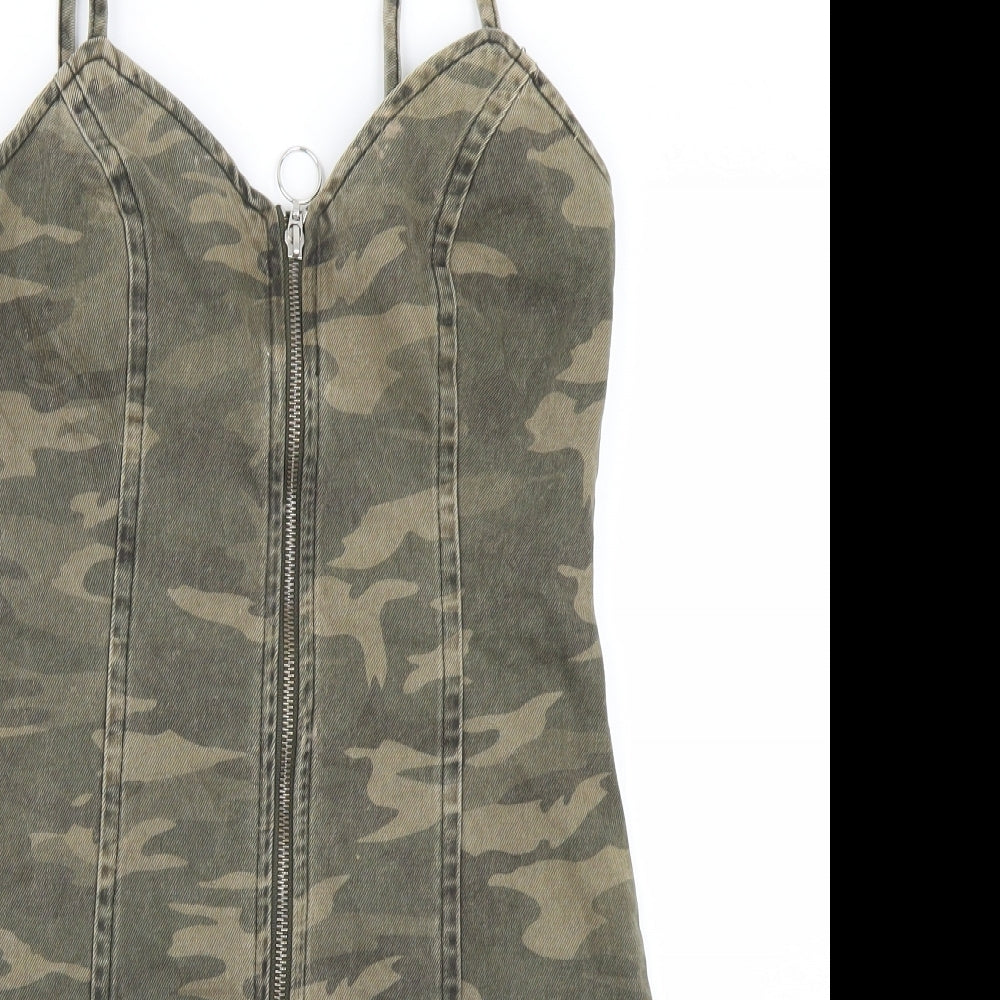 Topshop Womens Green Camouflage Denim Mini  Size 6