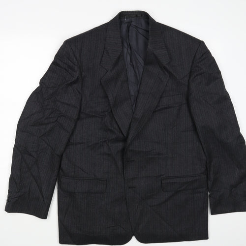 Label Mens Grey Striped  Jacket Suit Jacket Size 44