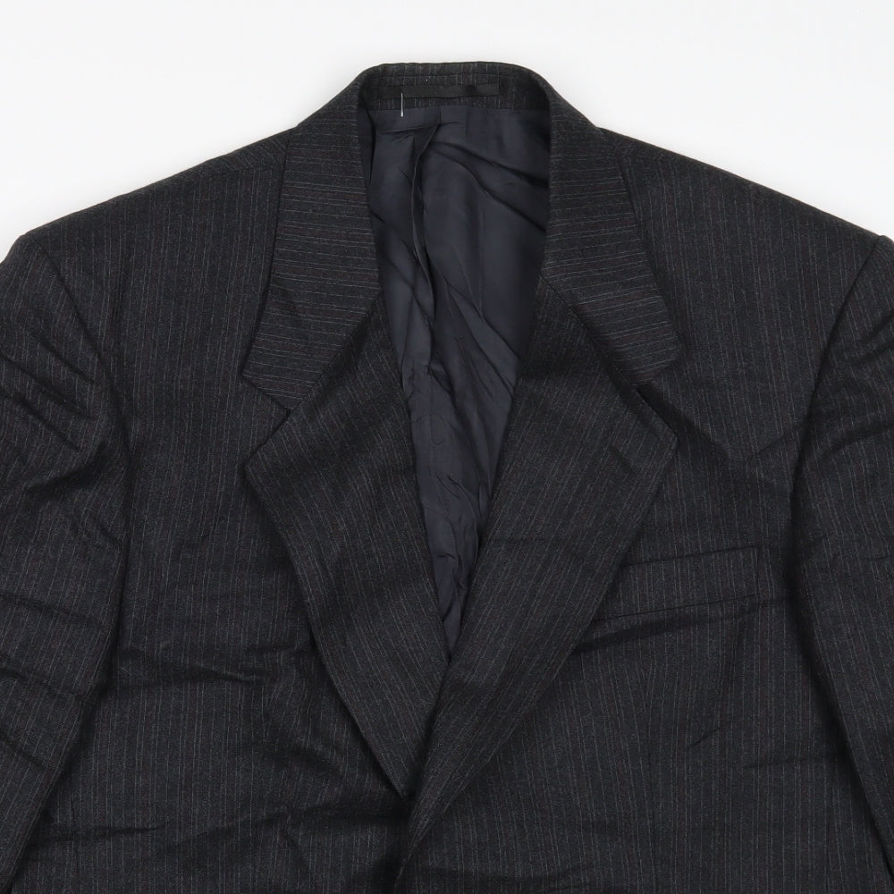 Label Mens Grey Striped  Jacket Suit Jacket Size 44