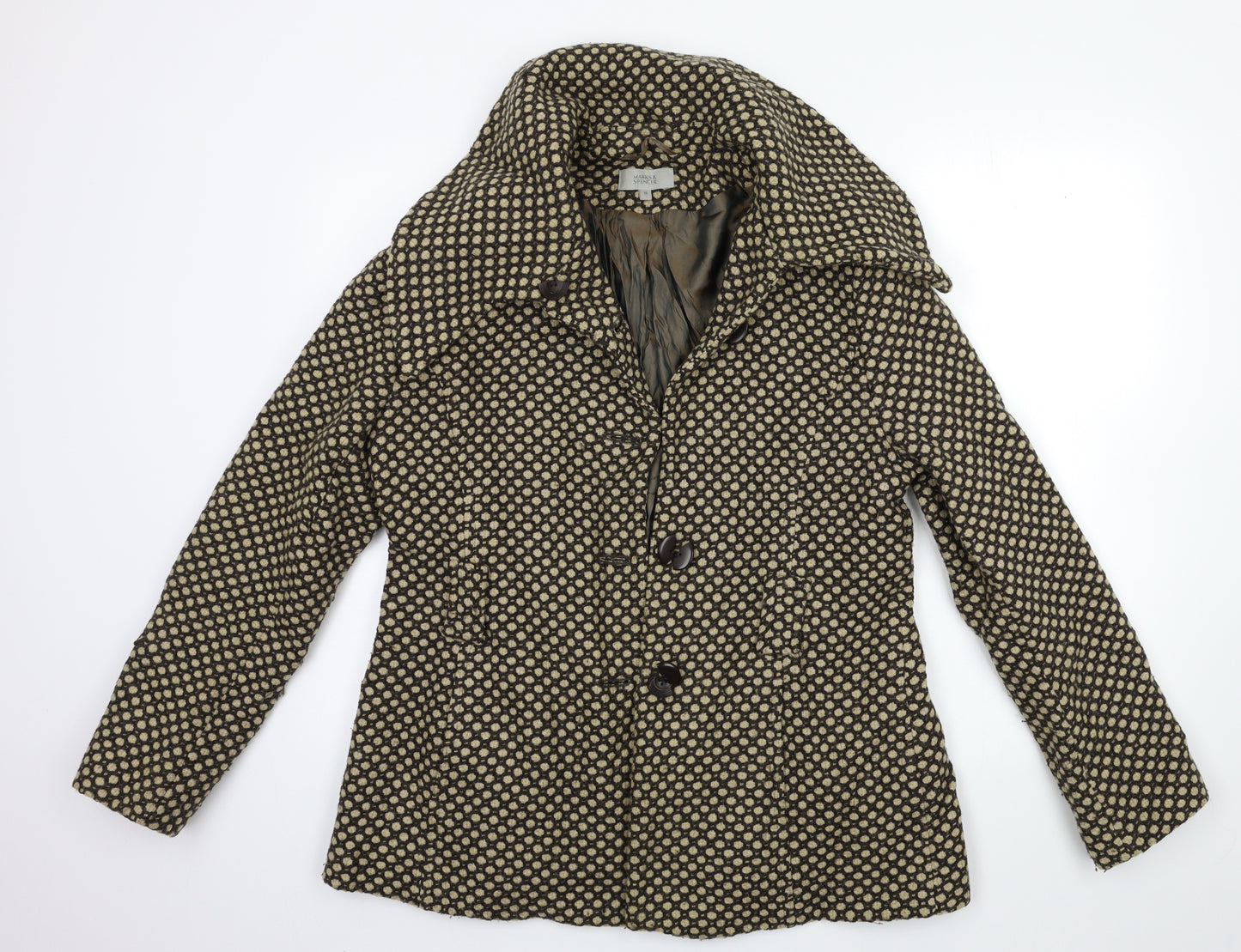 Marks and Spencer Womens Brown Geometric  Overcoat Coat Size 16