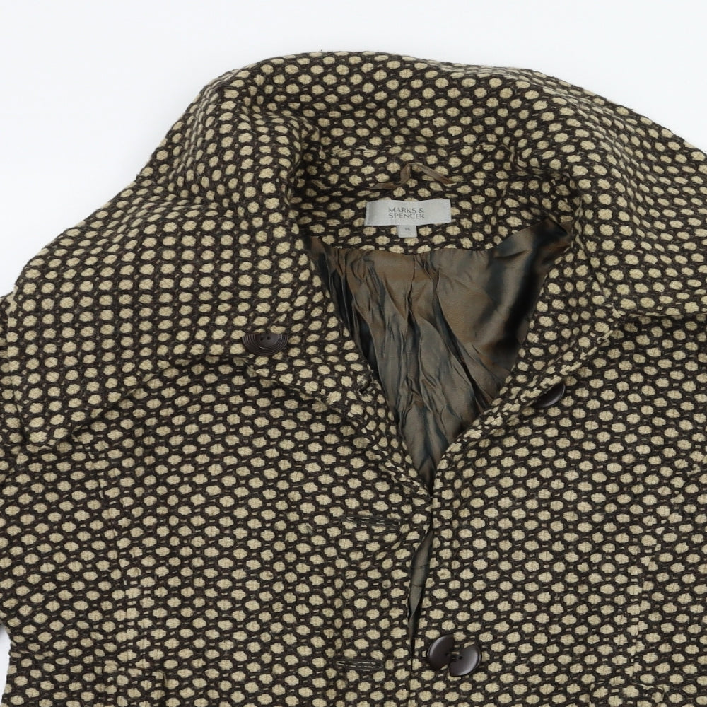 Marks and Spencer Womens Brown Geometric  Overcoat Coat Size 16