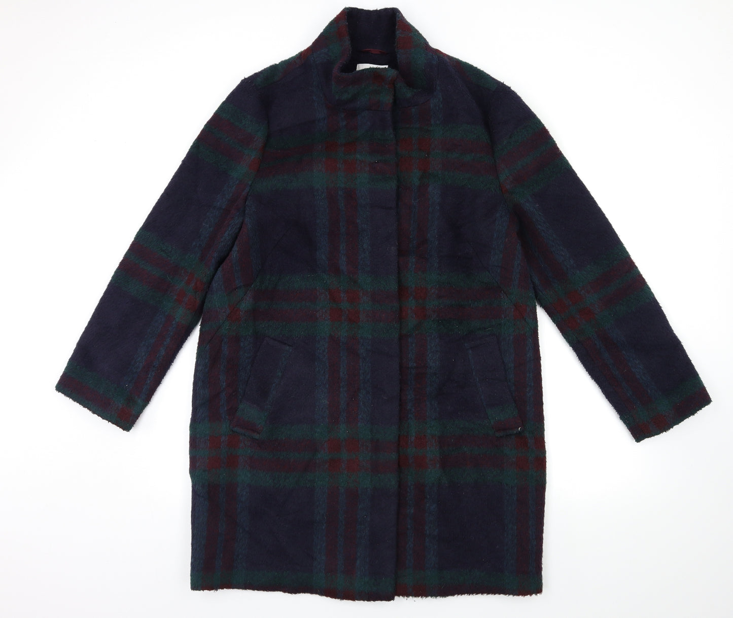 Marks and Spencer Womens Blue Check  Overcoat Coat Size 14