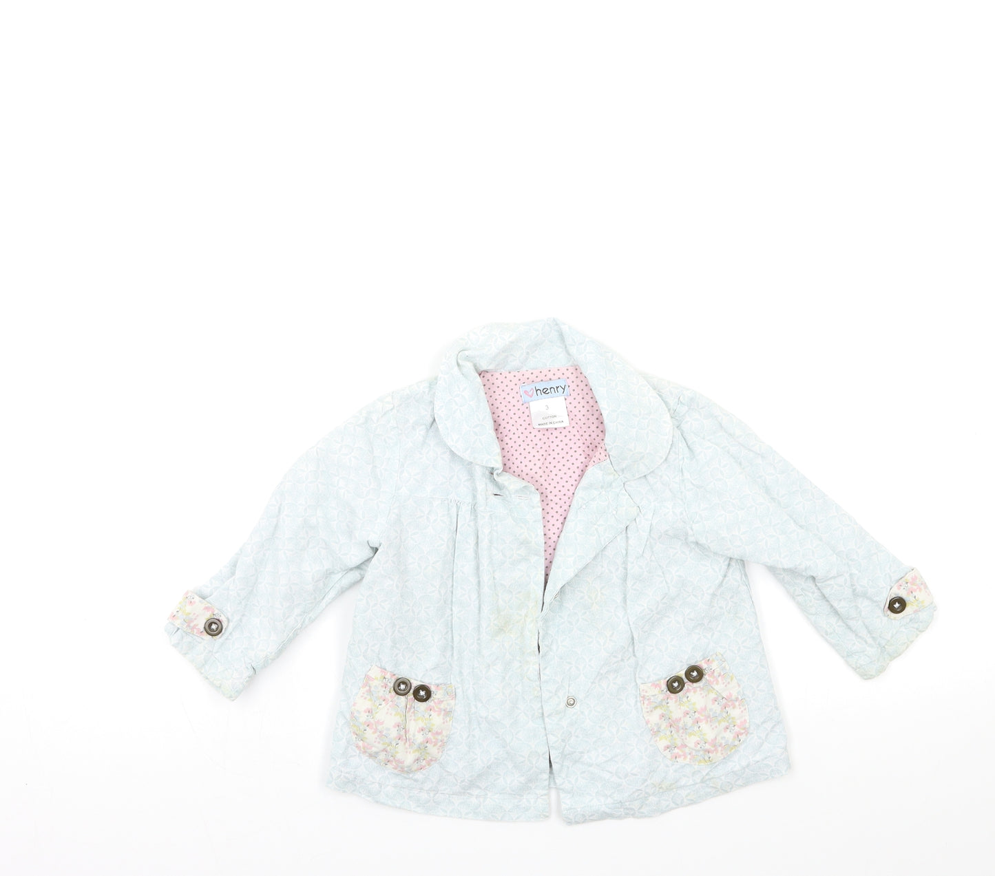Henry Girls Blue Floral  Jacket  Size 3 Years