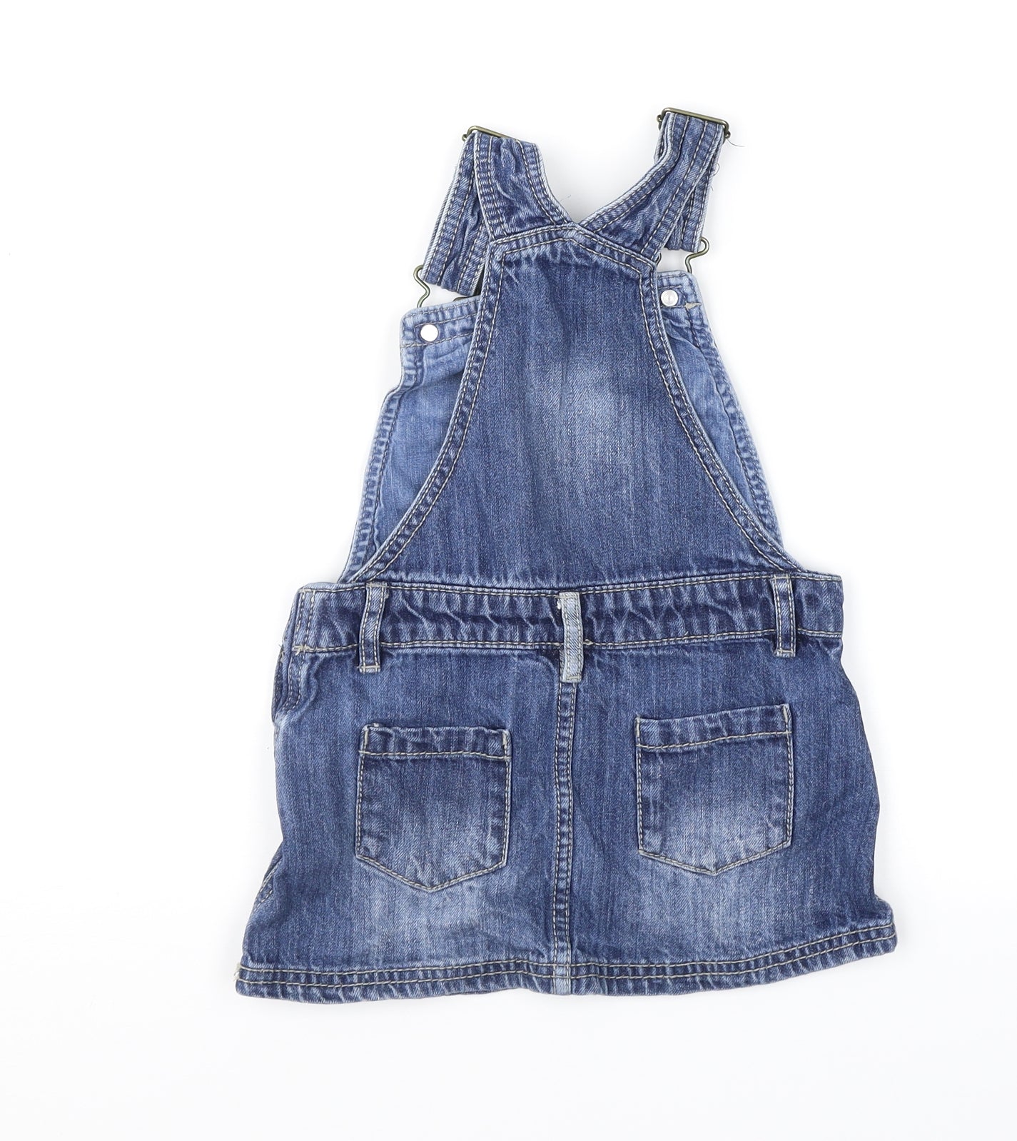 F&F Girls Blue Geometric Denim Pinafore/Dungaree Dress  Size 2-3 Years
