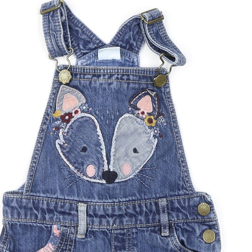 F&F Girls Blue Geometric Denim Pinafore/Dungaree Dress  Size 2-3 Years