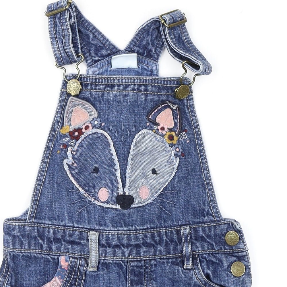 F&F Girls Blue Geometric Denim Pinafore/Dungaree Dress  Size 2-3 Years