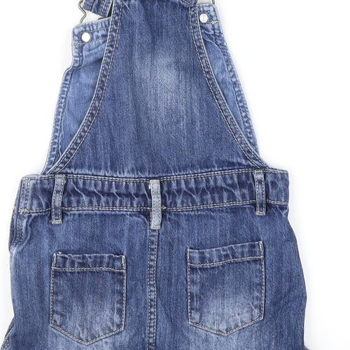 F&F Girls Blue Geometric Denim Pinafore/Dungaree Dress  Size 2-3 Years