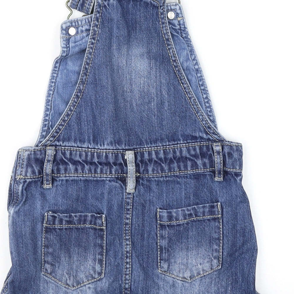 F&F Girls Blue Geometric Denim Pinafore/Dungaree Dress  Size 2-3 Years