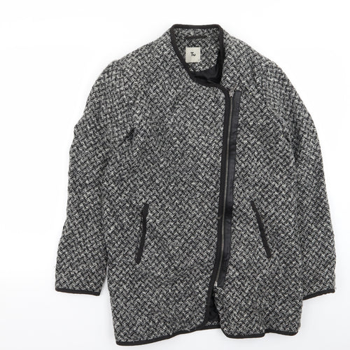 TU Womens Grey Houndstooth  Jacket Coat Size 8