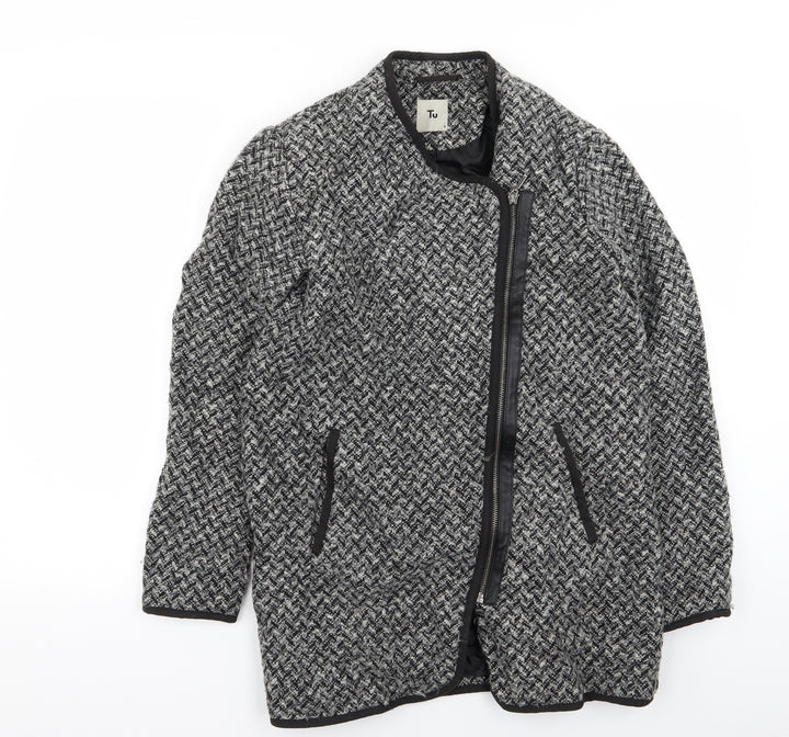 TU Womens Grey Houndstooth Jacket Coat Size 8