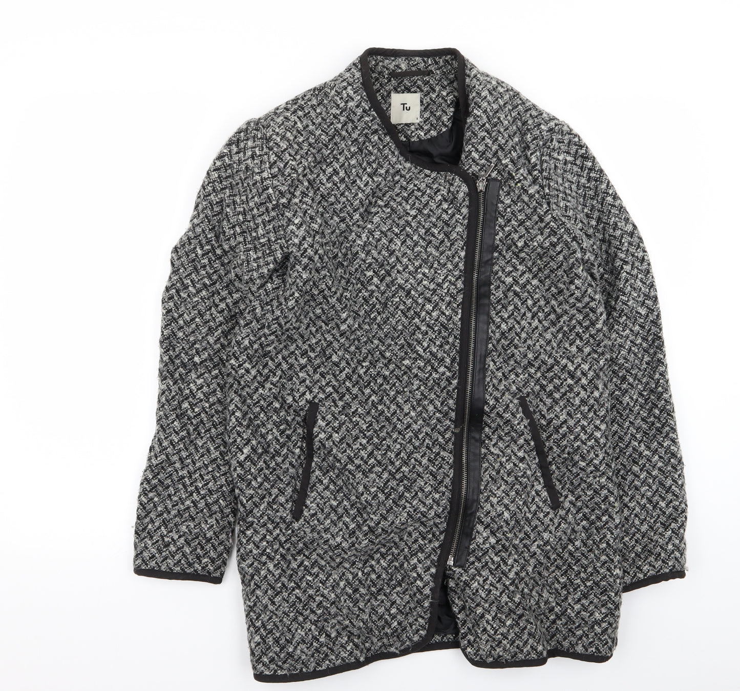 TU Womens Grey Houndstooth  Jacket Coat Size 8