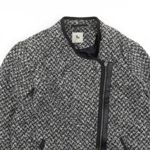 TU Womens Grey Houndstooth  Jacket Coat Size 8
