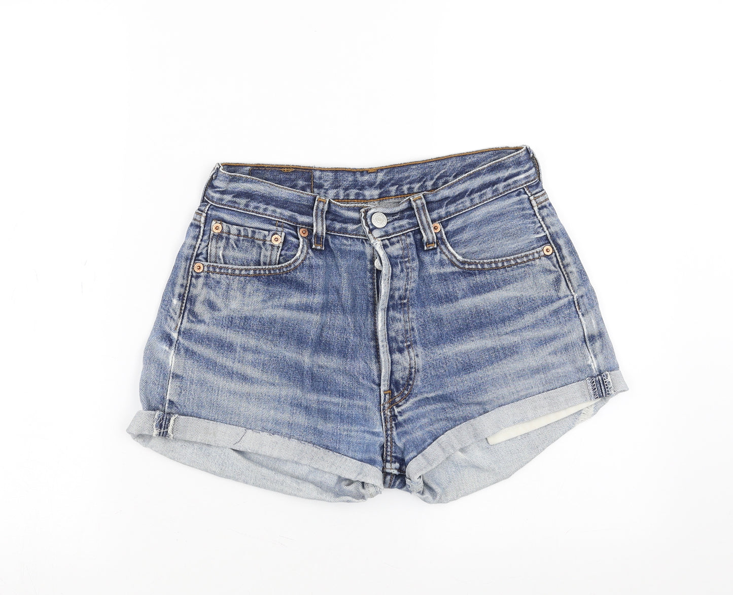 LEVIS Womens Blue  Denim Hot Pants Shorts Size 30 in - Distressed