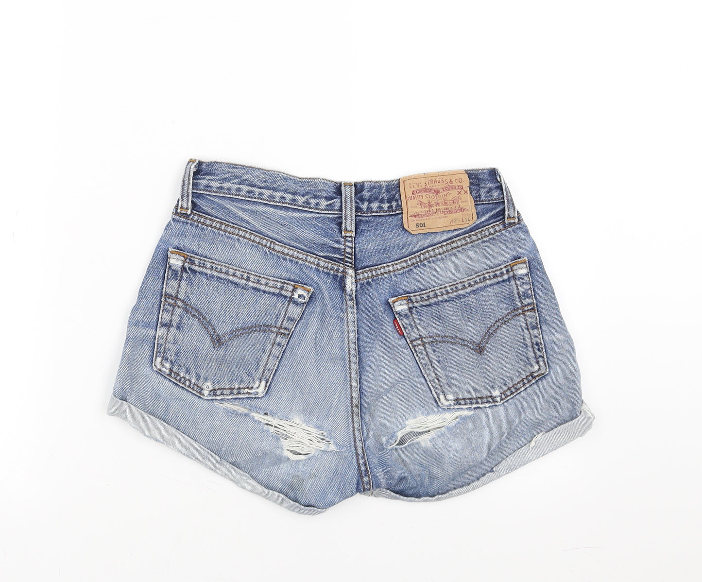 LEVIS Womens Blue  Denim Hot Pants Shorts Size 30 in - Distressed