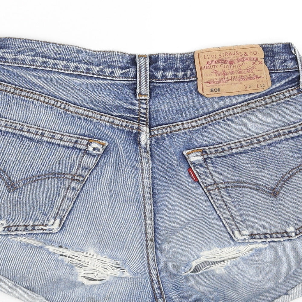 LEVIS Womens Blue  Denim Hot Pants Shorts Size 30 in - Distressed