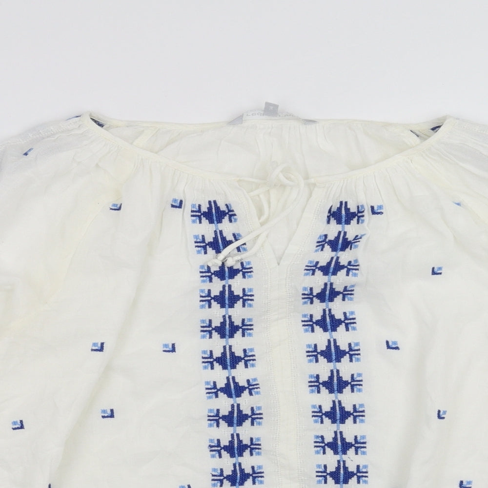 Red Herring Womens White Geometric  Basic Blouse Size 14