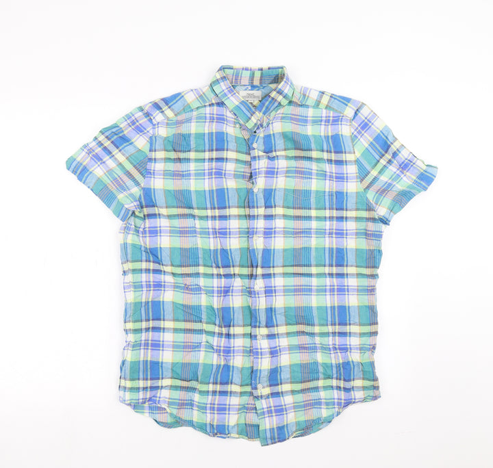NEXT Mens Blue Plaid   Button-Up Size M
