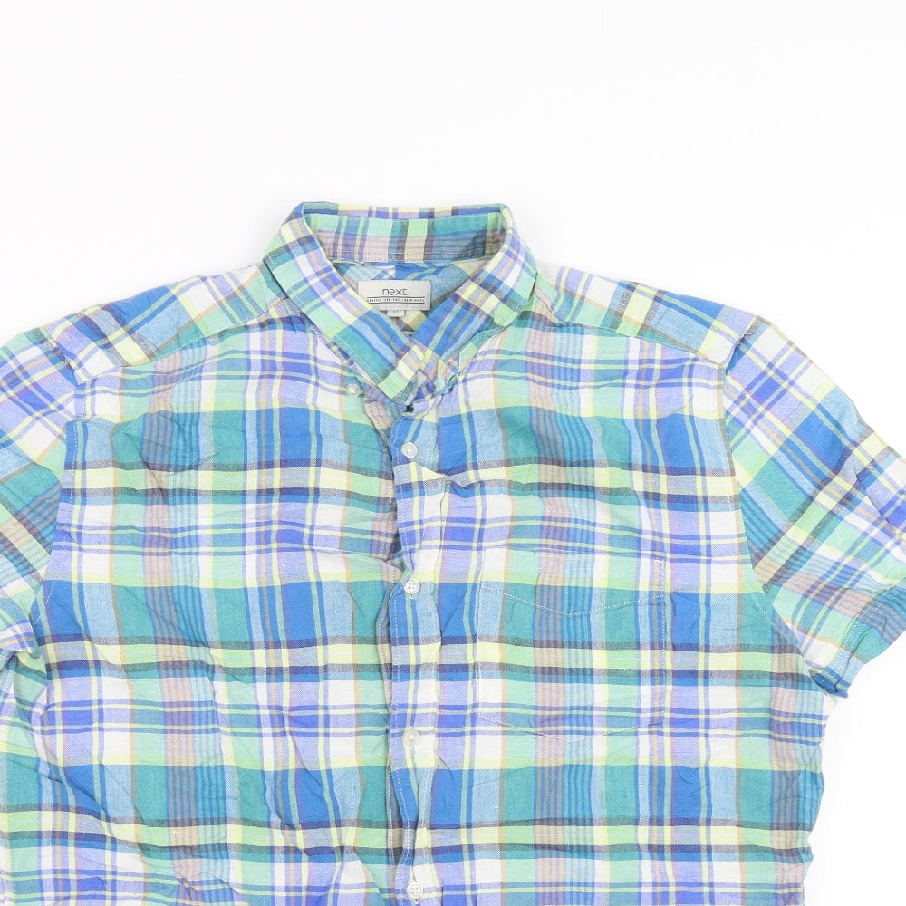 NEXT Mens Blue Plaid   Button-Up Size M