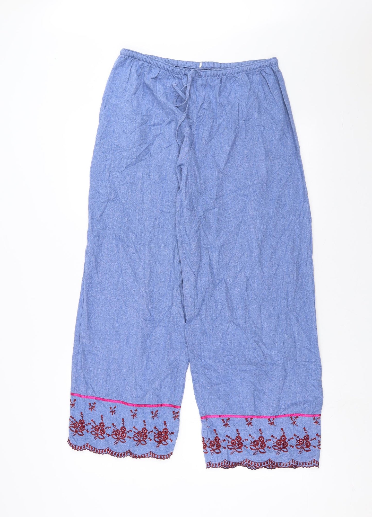 Marks and Spencer Womens Blue Solid   Pyjama Pants Size 16  - Embroidered detail