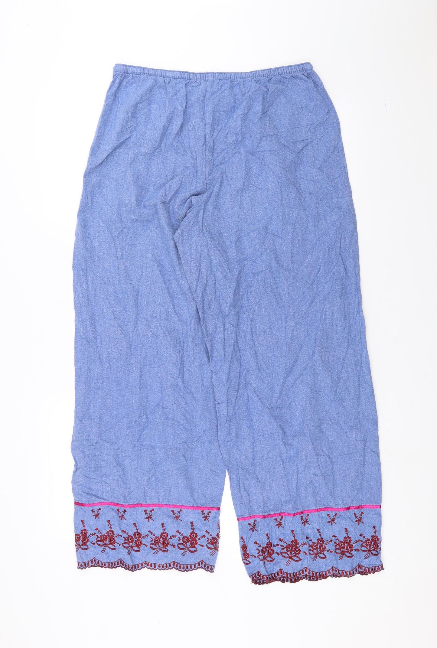Marks and Spencer Womens Blue Solid   Pyjama Pants Size 16  - Embroidered detail