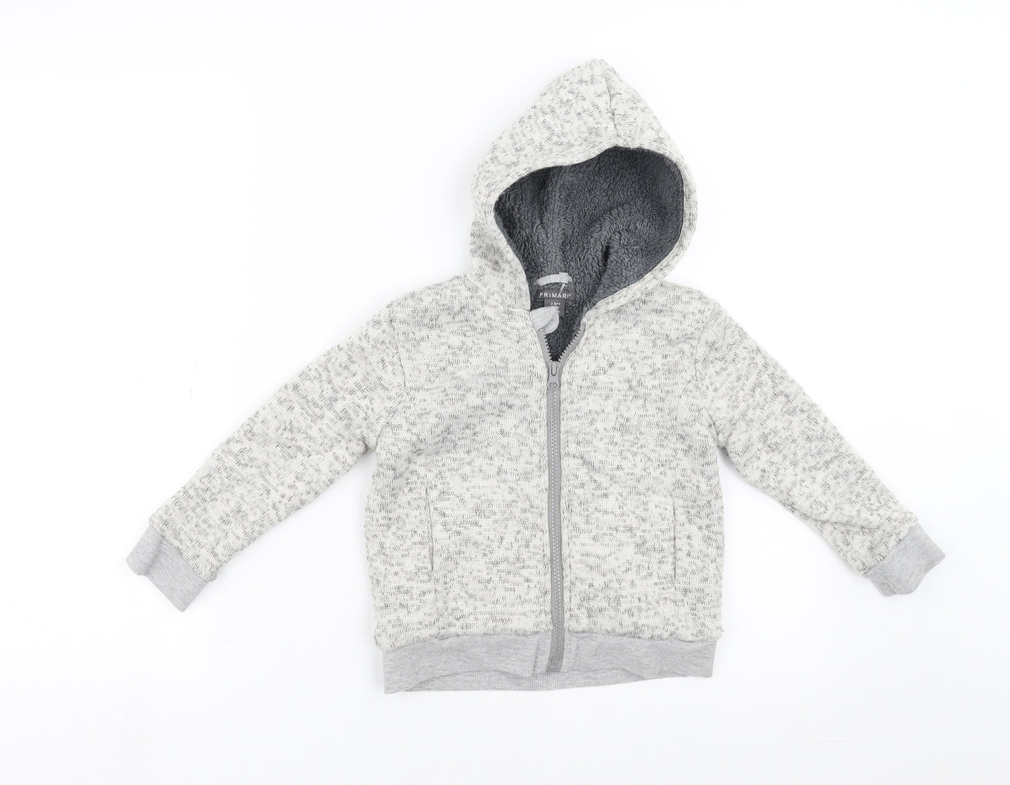 Primark Boys Grey   Full Zip Hoodie Size 2-3 Years  - fleece lined