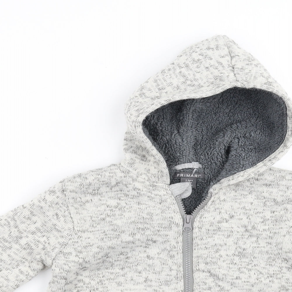 Primark Boys Grey   Full Zip Hoodie Size 2-3 Years  - fleece lined