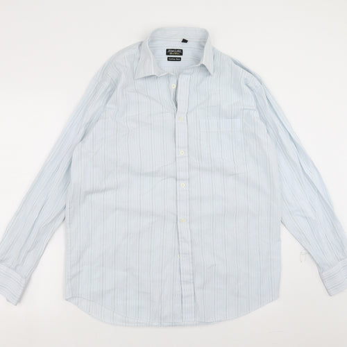 blue lake Mens Blue Striped   Button-Up Size 16