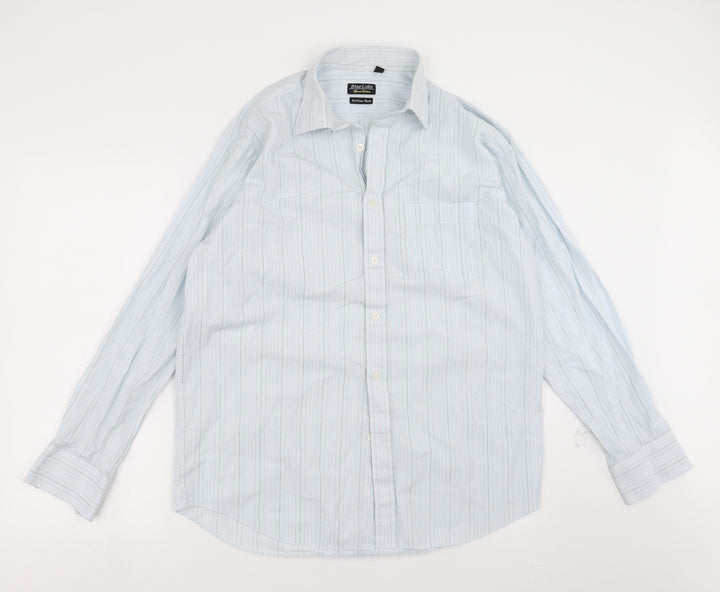 blue lake Mens Blue Striped Button-Up Size 16