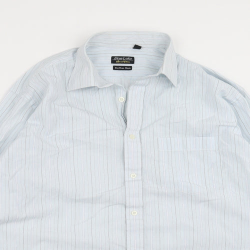 blue lake Mens Blue Striped   Button-Up Size 16