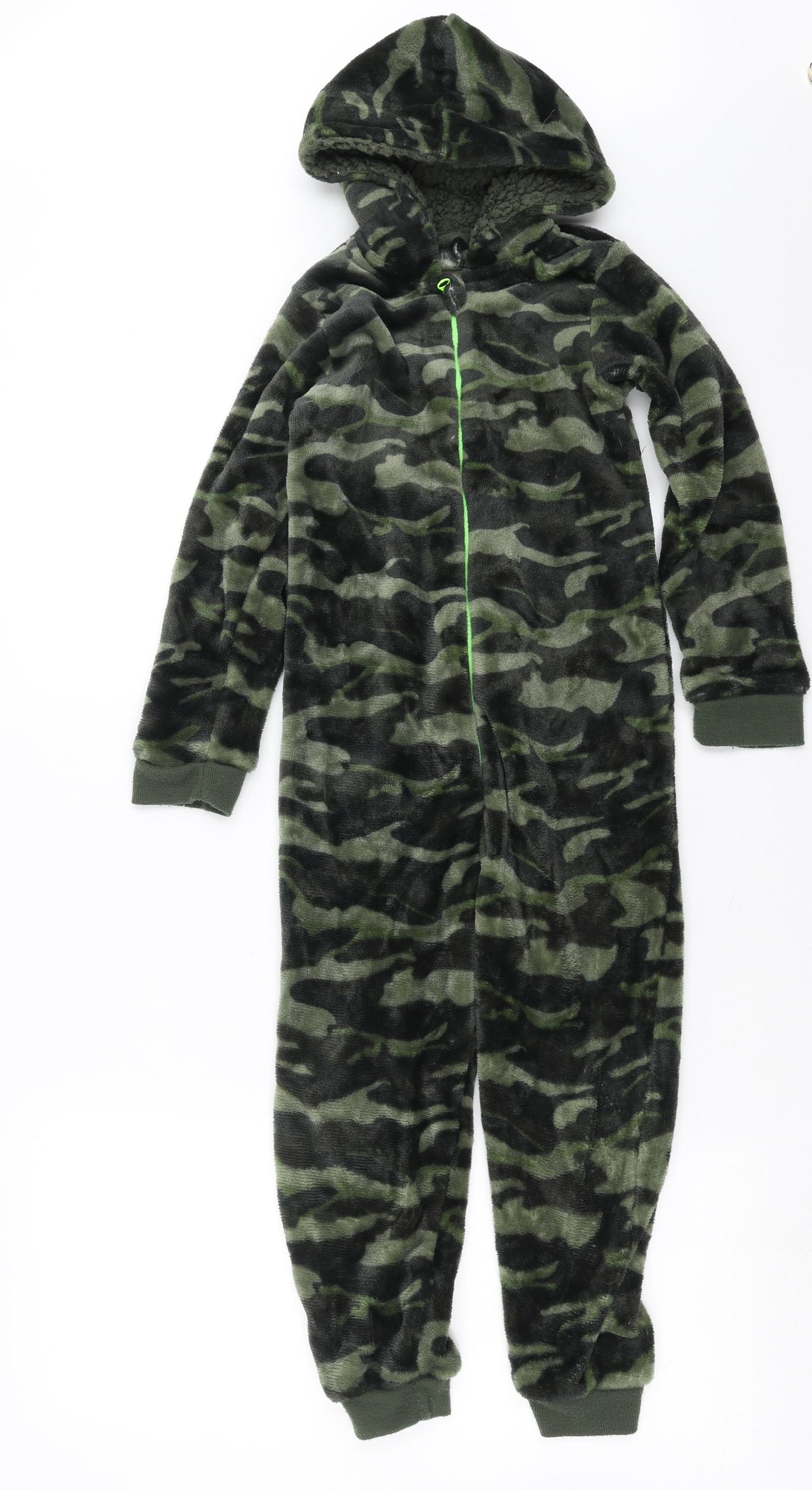 Primark Boys Green Camouflage Fleece  One Piece Size 6-7 Years  - onesie