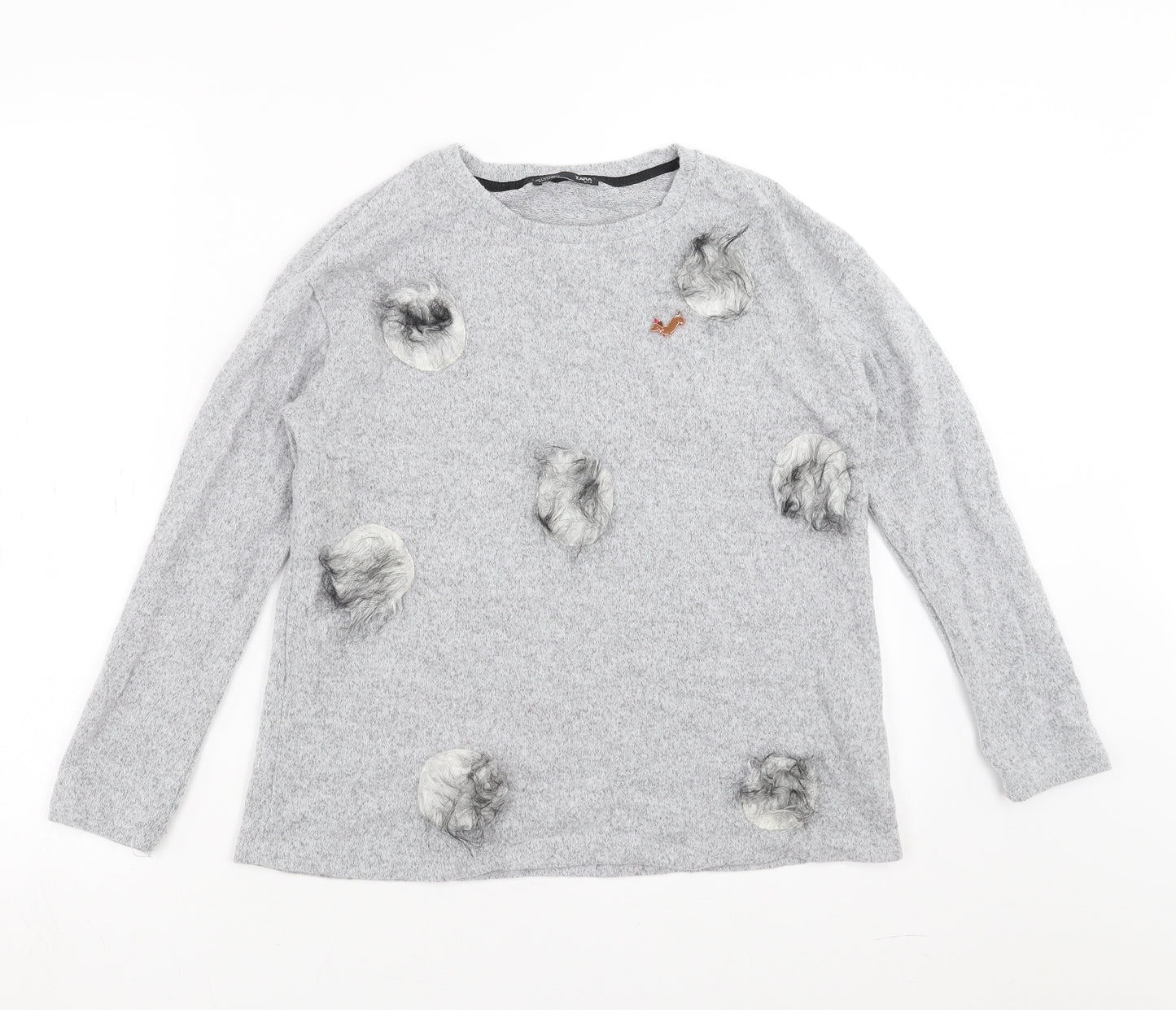 Zara Womens Grey   Pullover Jumper Size S  - fluffy detail