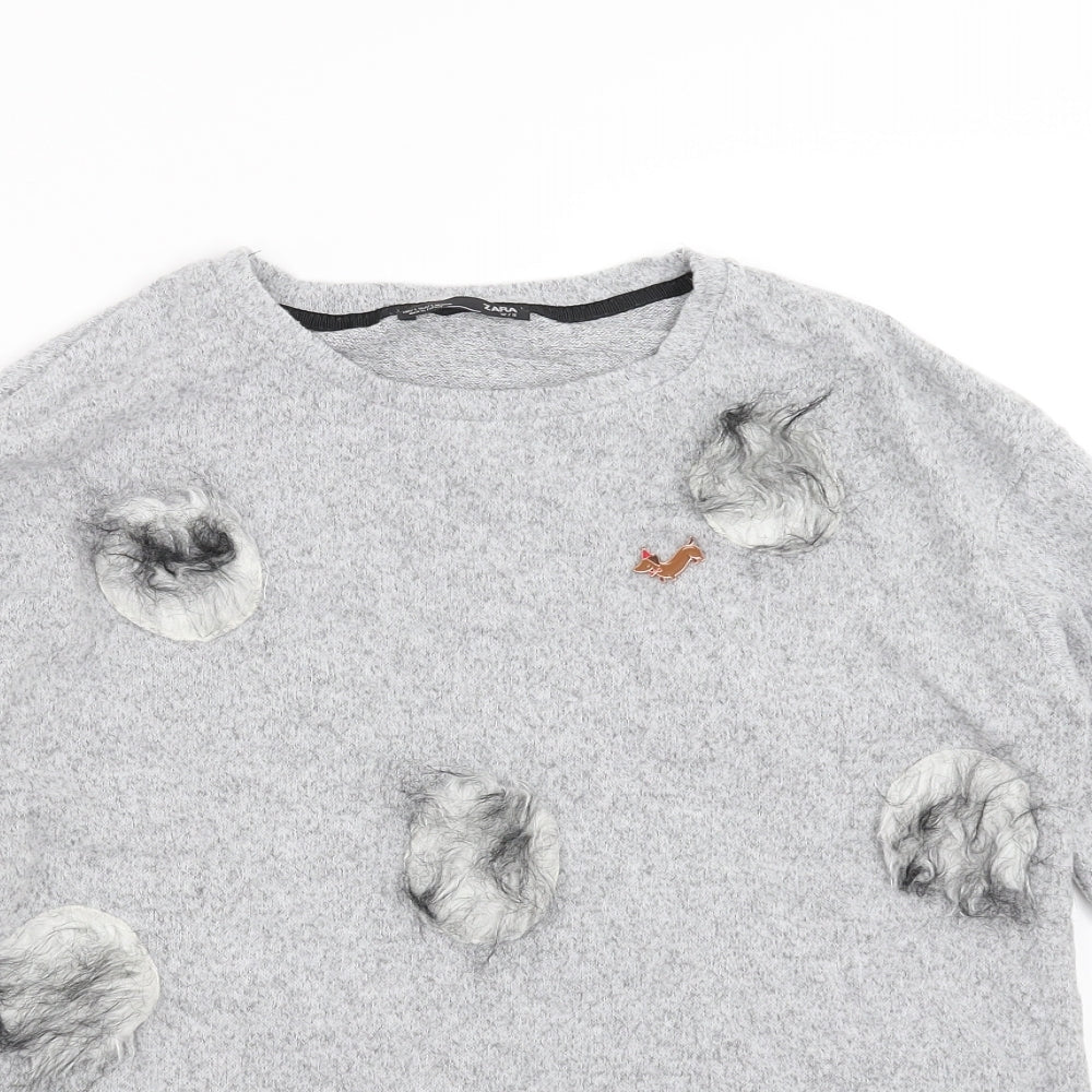 Zara Womens Grey   Pullover Jumper Size S  - fluffy detail