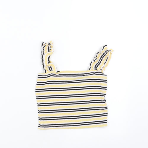 New Look Girls Yellow Striped  Cropped T-Shirt Size 12-13 Years