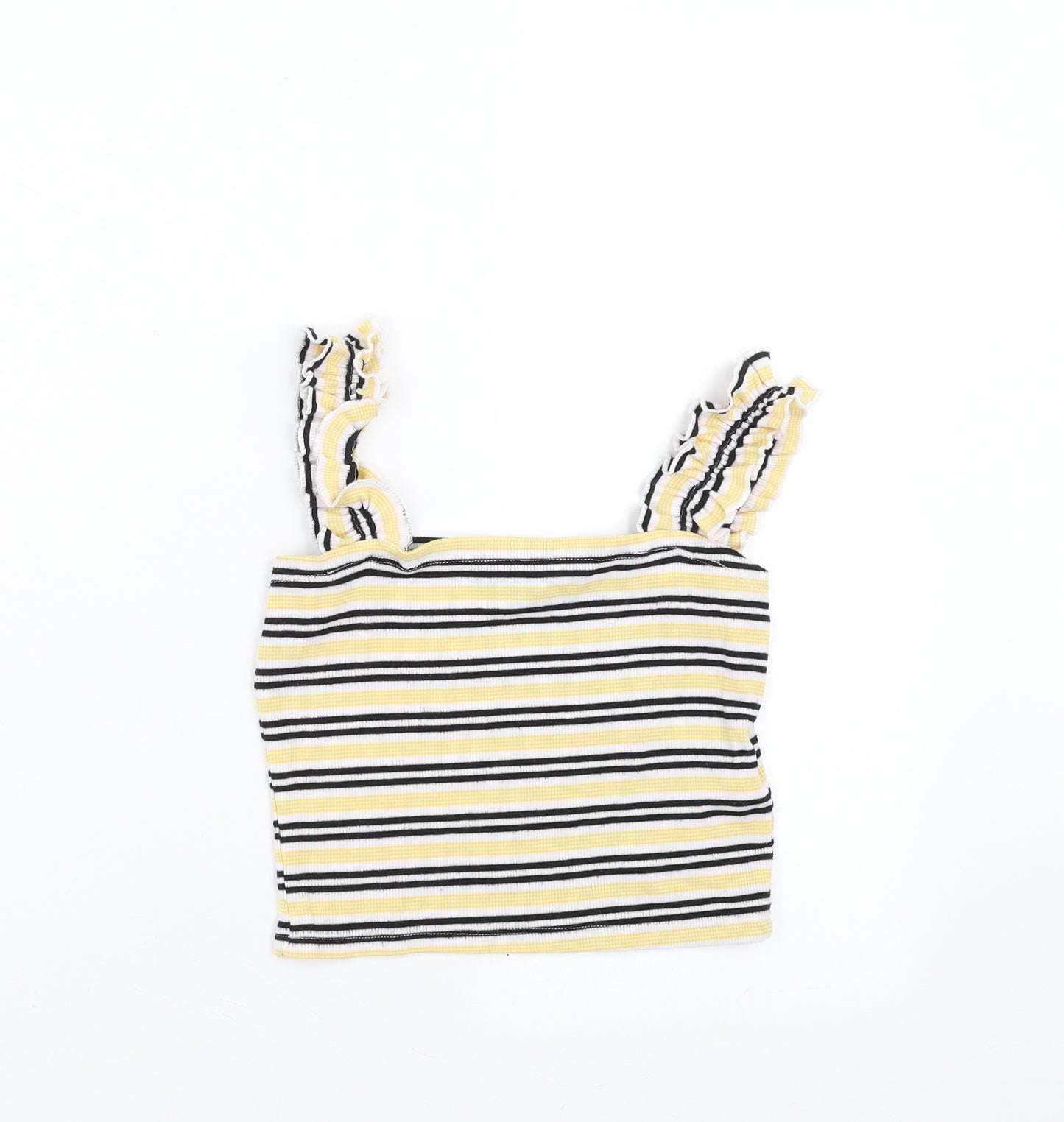 New Look Girls Yellow Striped  Cropped T-Shirt Size 12-13 Years