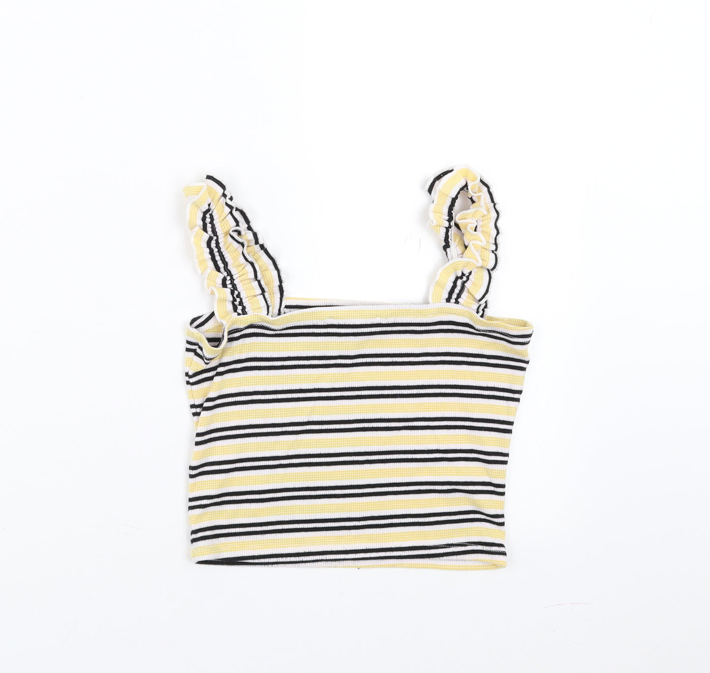 New Look Girls Yellow Striped  Cropped T-Shirt Size 12-13 Years