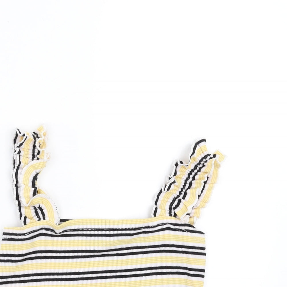 New Look Girls Yellow Striped  Cropped T-Shirt Size 12-13 Years