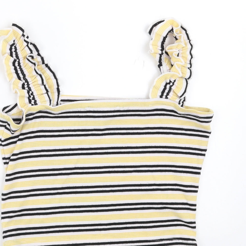 New Look Girls Yellow Striped  Cropped T-Shirt Size 12-13 Years