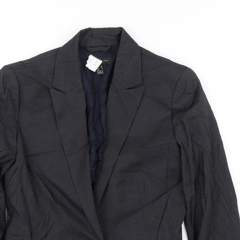 Mango Womens Black Striped  Jacket Suit Jacket Size 8