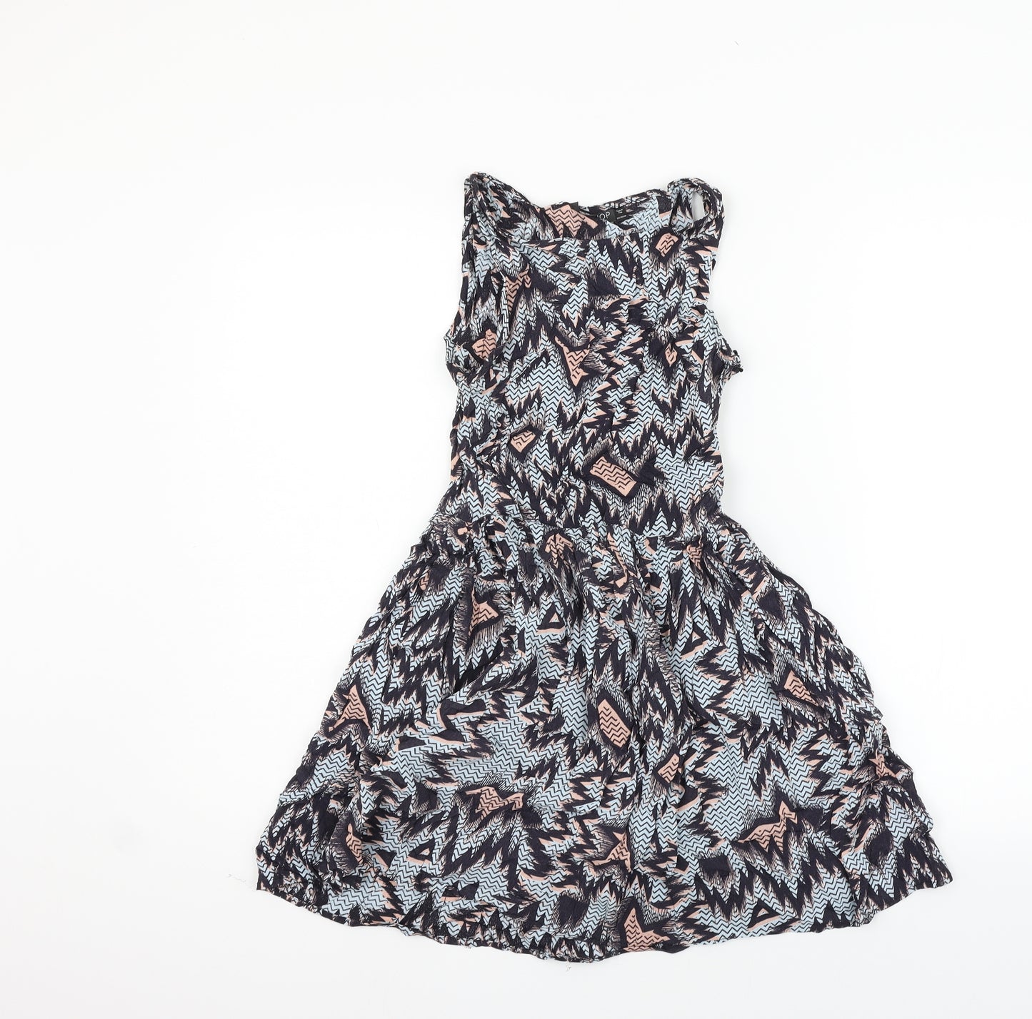 Topshop Womens Blue Geometric  Fit & Flare  Size 10