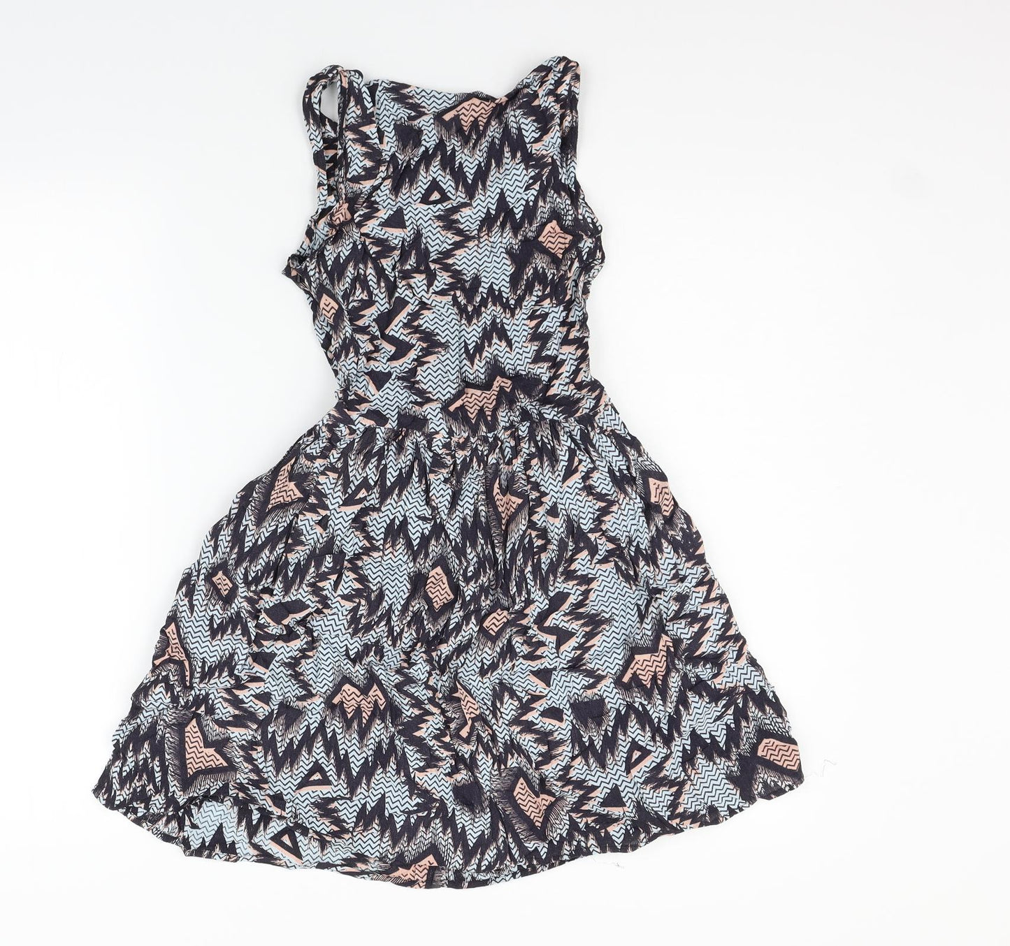 Topshop Womens Blue Geometric  Fit & Flare  Size 10