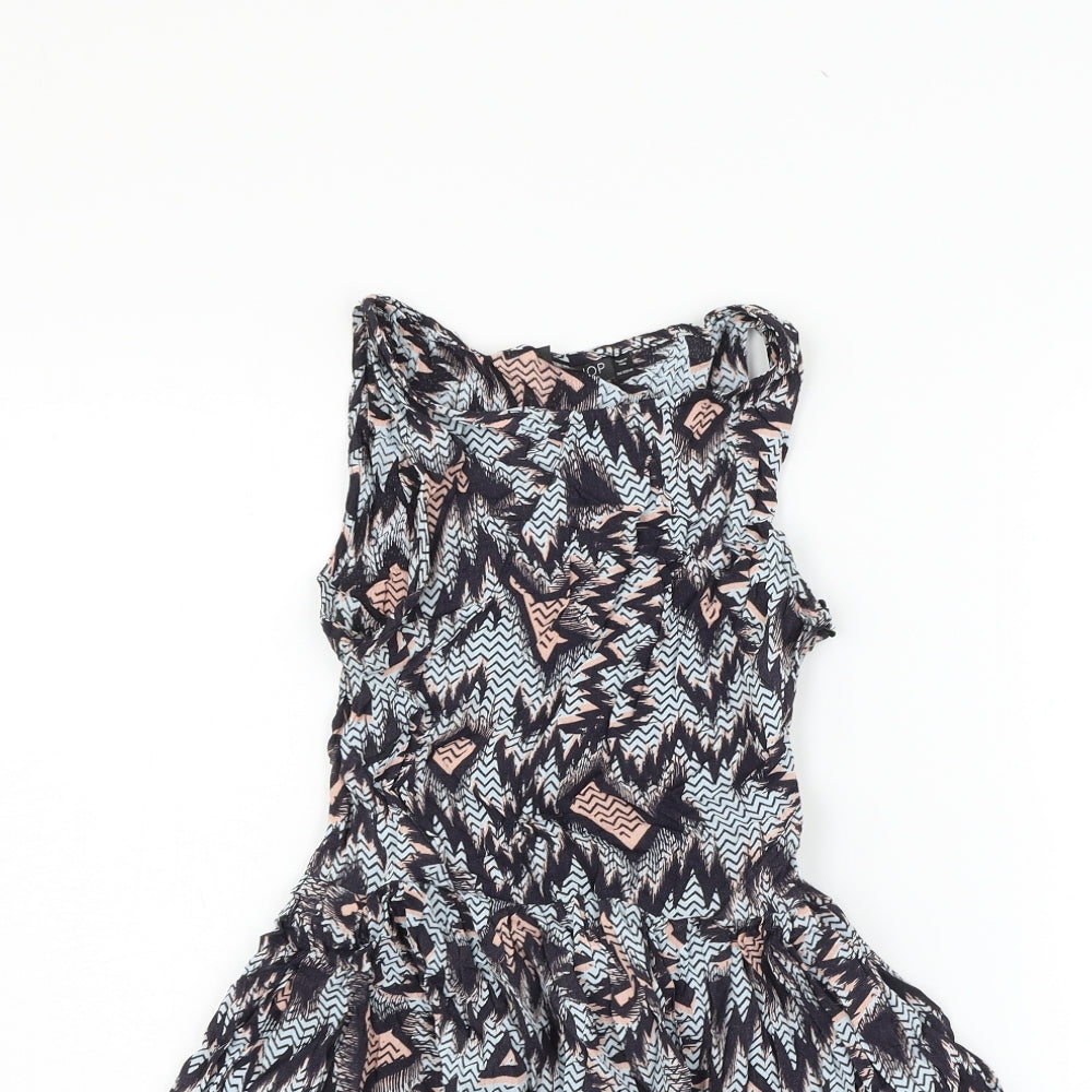Topshop Womens Blue Geometric  Fit & Flare  Size 10
