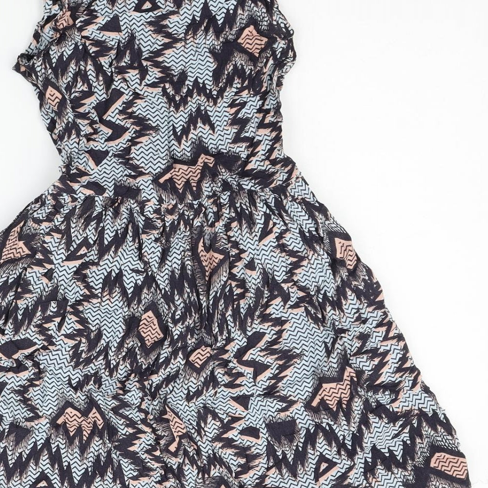 Topshop Womens Blue Geometric  Fit & Flare  Size 10