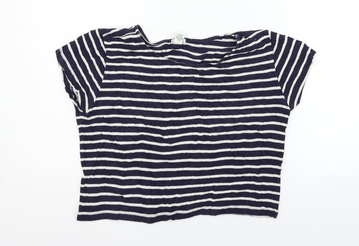 FOREVER 21 Womens Blue Striped Basic T-Shirt Size L