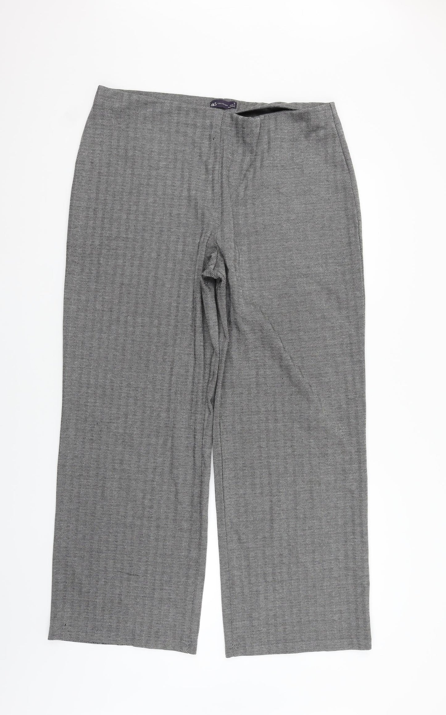 Marks and Spencer Womens Grey Geometric  Trousers  Size 18 L29 in