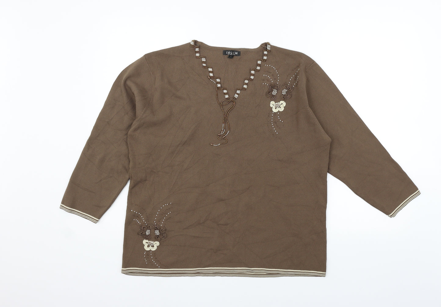 Touch Womens Brown   Basic T-Shirt Size L