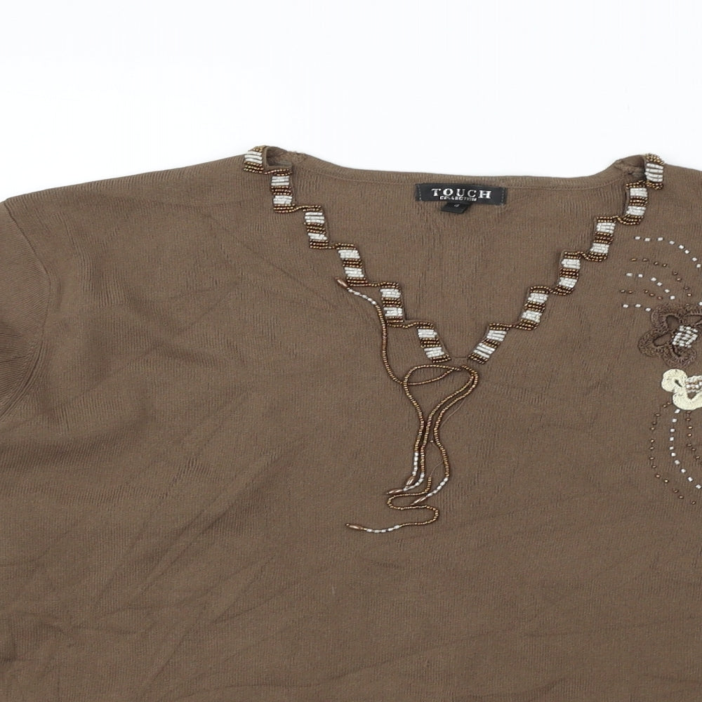 Touch Womens Brown   Basic T-Shirt Size L