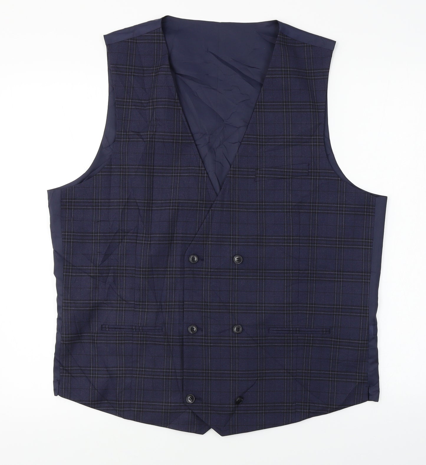 Marks and Spencer  Mens Blue Check  Jacket Suit Waistcoat Size 44